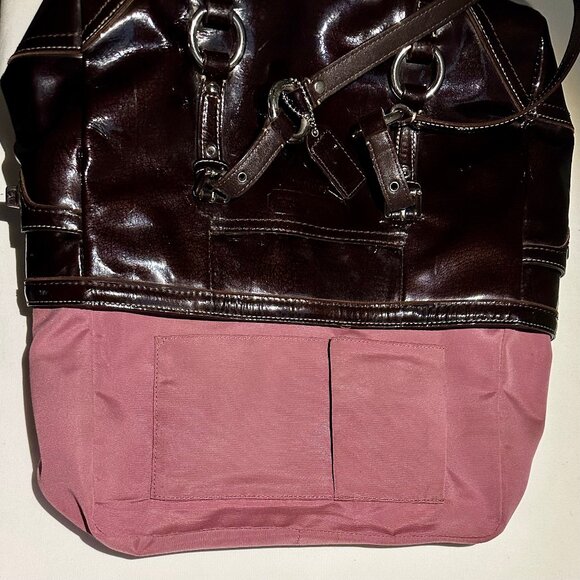 COACH East West Gallery Tote Patent Leather Brown Silver 10380 Clip Closure Tag - Picture 13 of 16